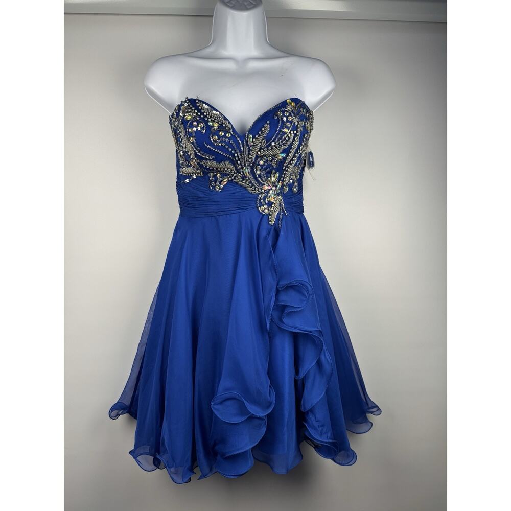 Mac Duggal Size 4 Electric Blue Beads Jewels Embellishments Strapless Short Gown
